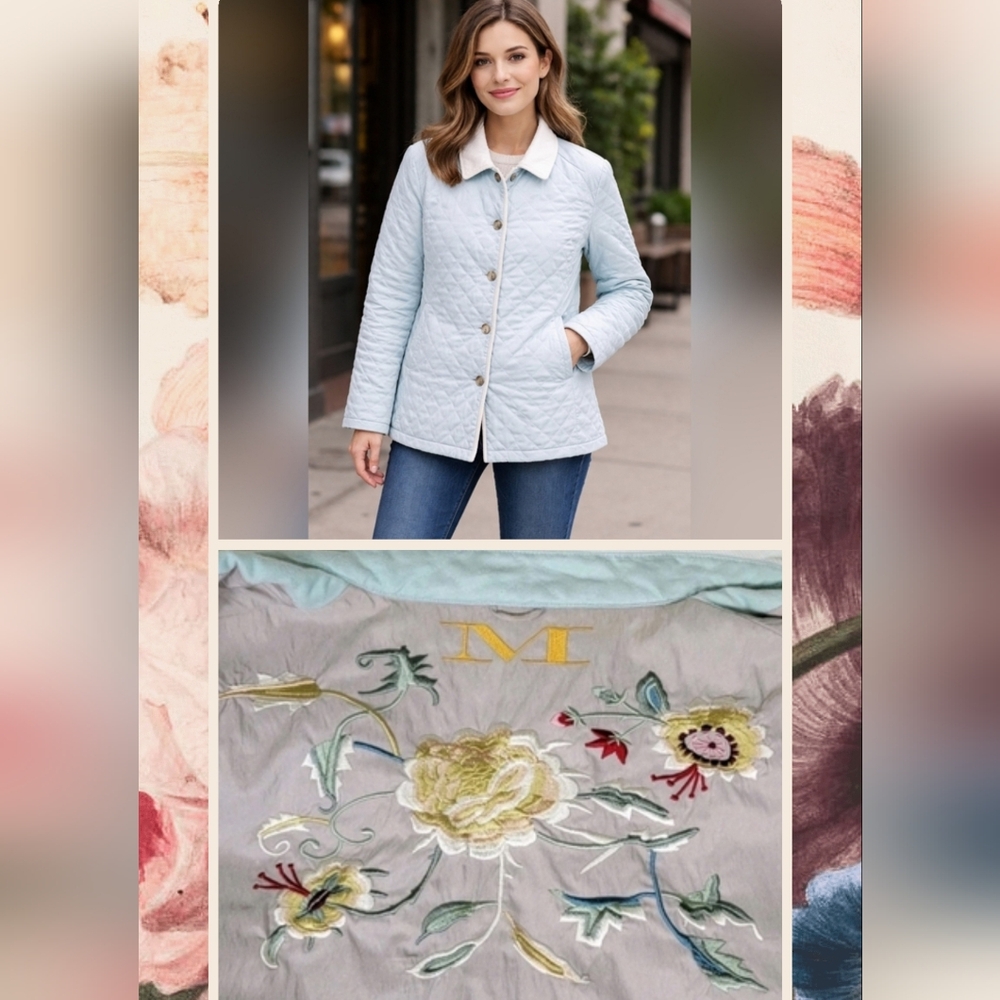 Mycra Pac Luxury Quilted Microsuede Barn Coat Blue Silver Turn Lock S/M $329